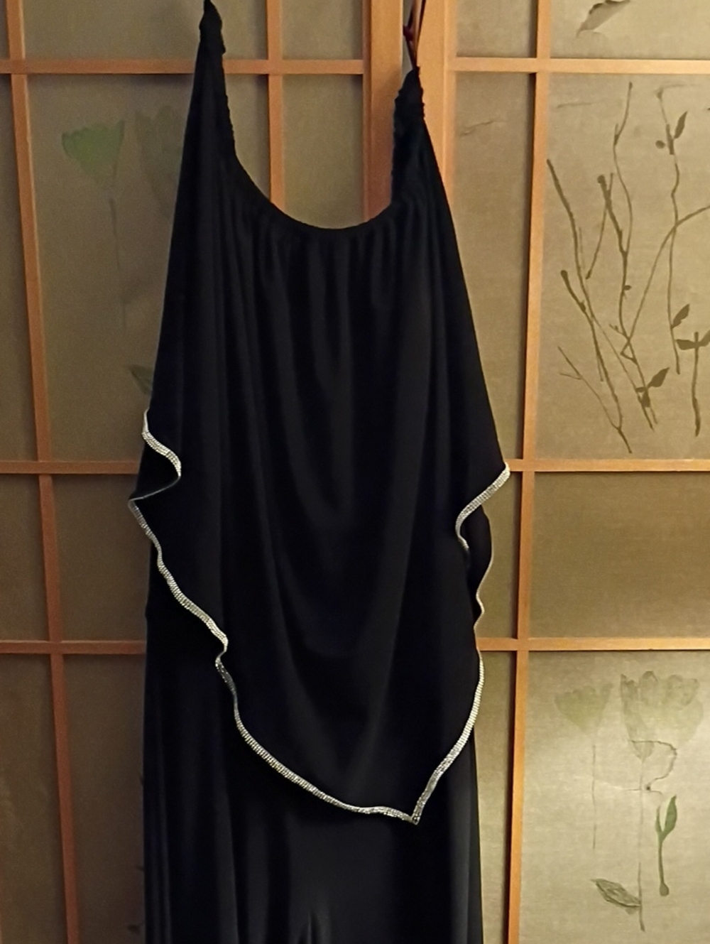 MSK off The-Shoulders Black Evening pant Suit (One Piece) with Rhinestone Trim
